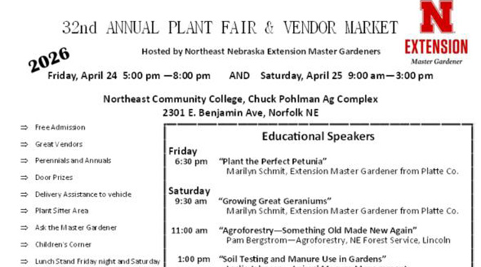 2026 Northeast Nebraska Extension Master Gardener Plant Fair and Market Vendors